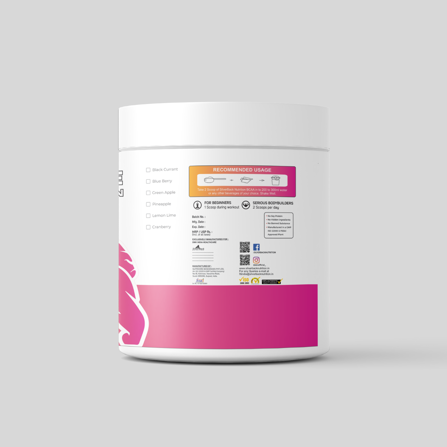 bcaa powder label - SilverBack Nutrition