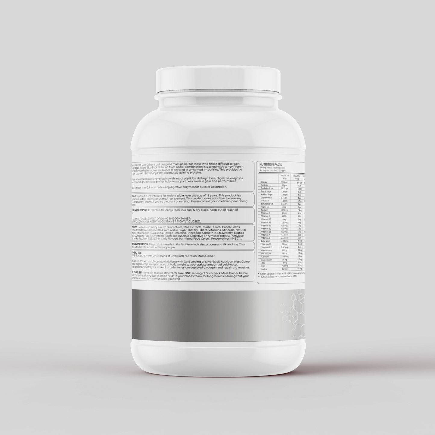 mass weight gainer powder label - SilverBack Nutrition