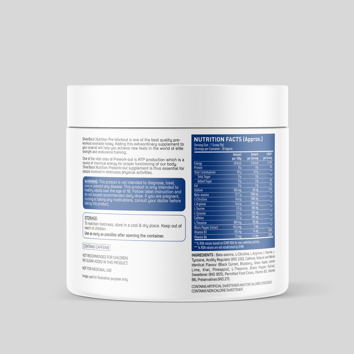 pre workout powder lable - SilverBack Nutrition