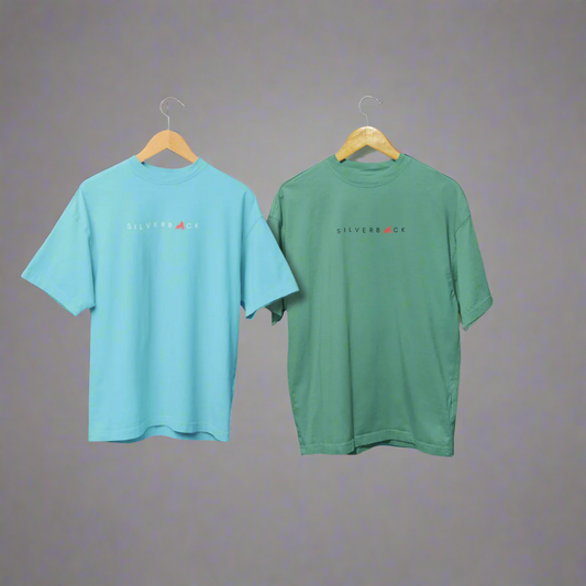 Silverback Oversized Men Cotton T Shirt Pack of 2 (Mint Green + Ocean Blue)
