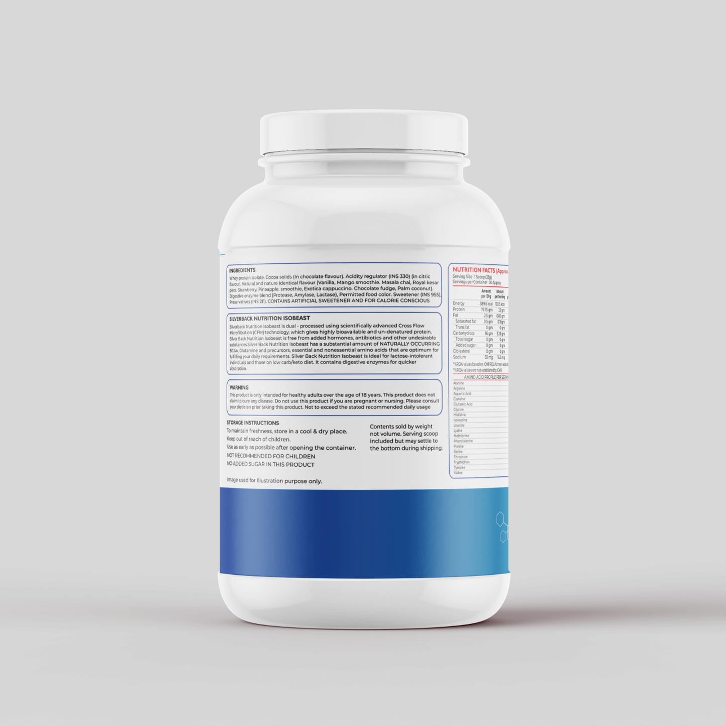 whey protein isolate powder label - SilverBack Nutrition