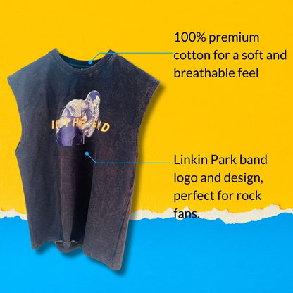Silverback Oversized Sleeveless Linkin Park Acid-Washed T-Shirt | Dusty Color Cotton Tank for Men | Rock Band Graphic Tee