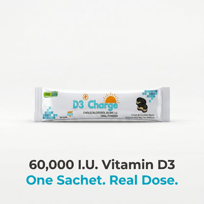 D3 Charge Vitamin D3 60,000 I.U. | Mouth-Melting Oral Powder 12 Sachet | Cream & Cookies | 3 Month Pack