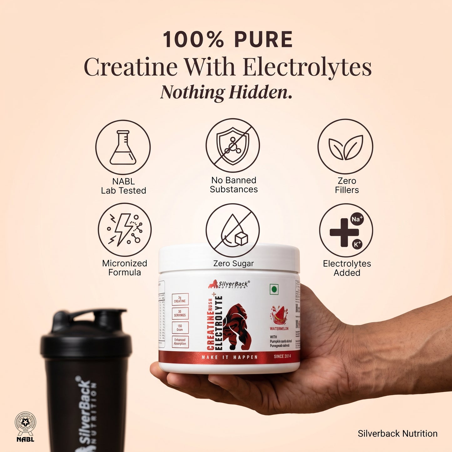 Silverback Nutrition Creatine Powder 150g | With Electrolytes, Fenugreek & Pumpkin Seed Extract | Faster Absorption, Muscle Strength & Recovery