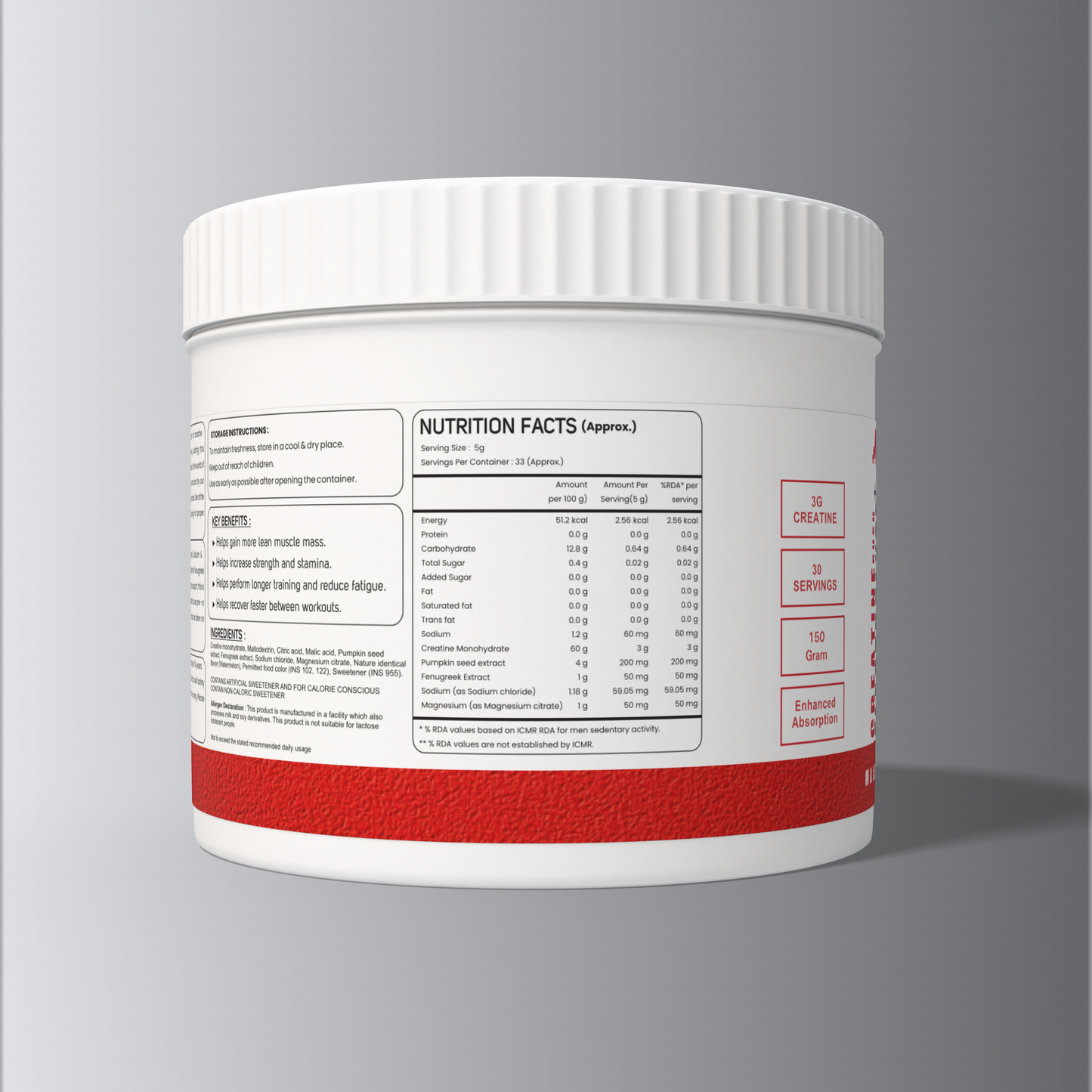 Silverback Nutrition Creatine Powder 150g | With Electrolytes, Fenugreek & Pumpkin Seed Extract | Faster Absorption, Muscle Strength & Recovery