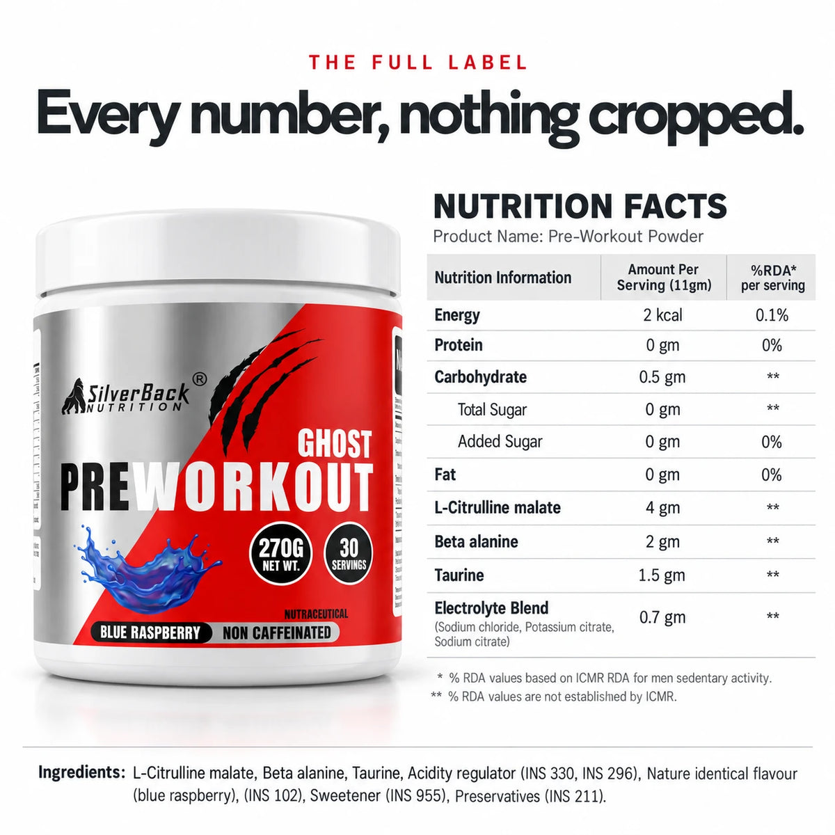 Ghost pre workout full nutrition label