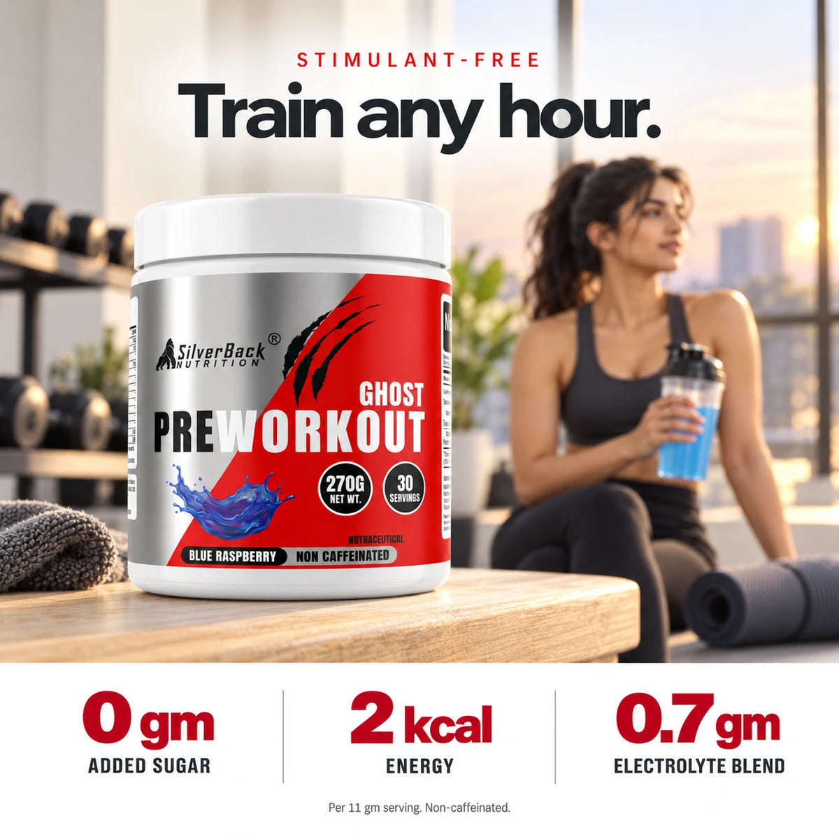 Stimulant-free Ghost pre workout, train any hour