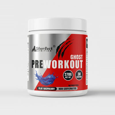 SilverBack Ghost Pre Workout Non-Caffeinated Blue Raspberry jar