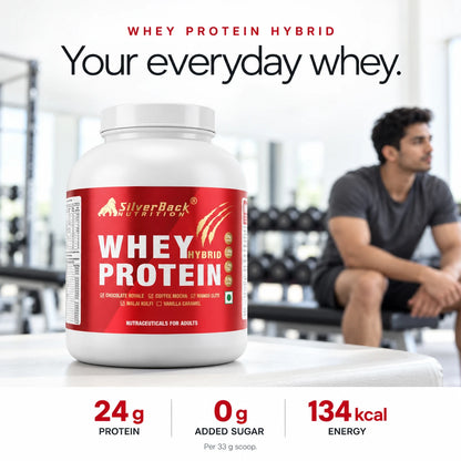 SilverBack Whey Protein Hybrid - your everyday whey, 24 g protein, 0 g added sugar, 134 kcal per scoop