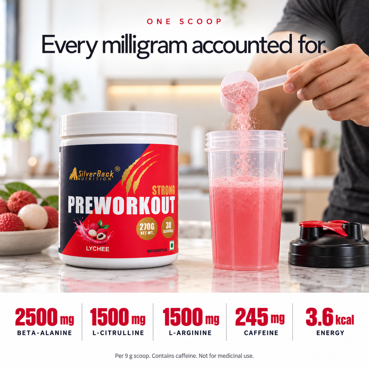 One scoop of Pre Workout Powder Strong