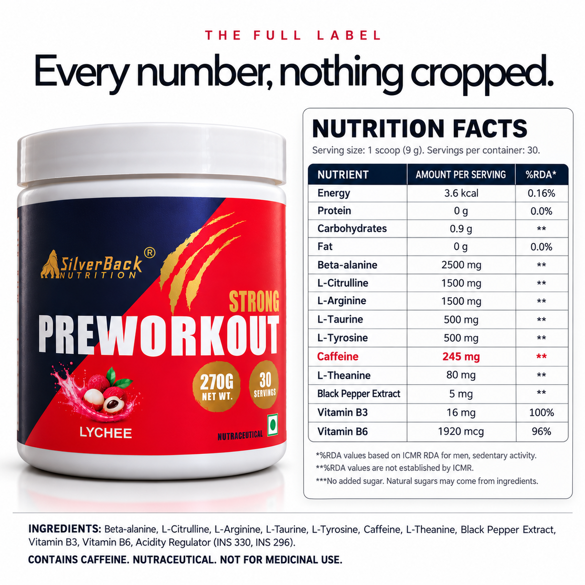 Pre Workout Powder Strong full label