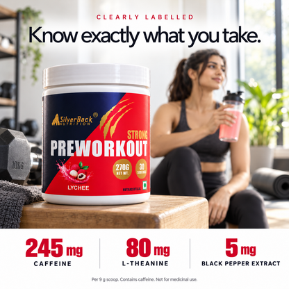 Pre Workout Powder Strong clearly labelled