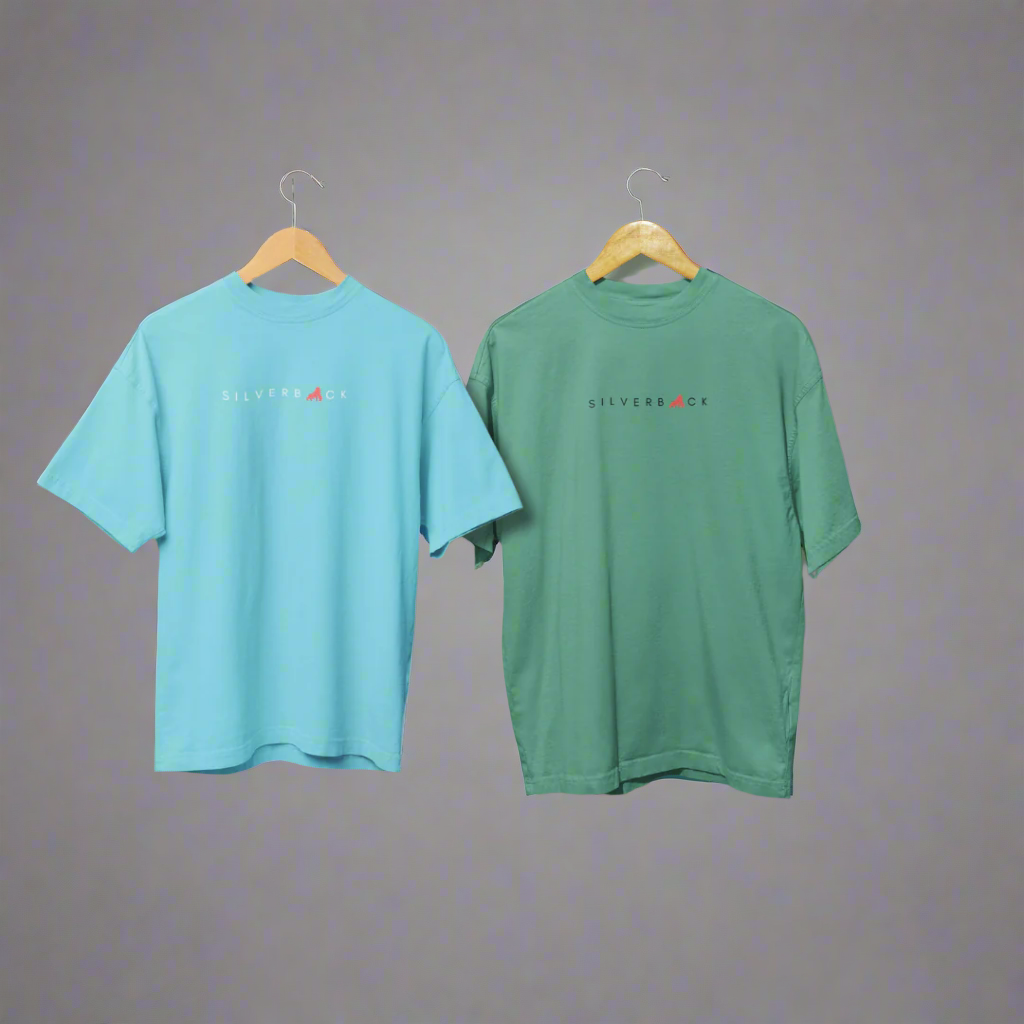 Silverback Oversized Men Cotton T Shirt Pack of 2 (Mint Green + Ocean Blue)